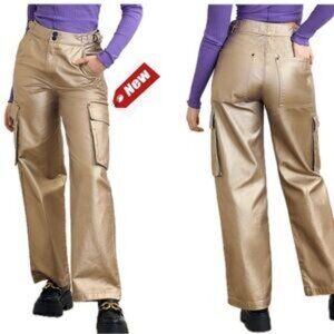 NWT Circus NY Slouchy Cargo Jeans Gold Metallic High waist Wide Leg sz 24